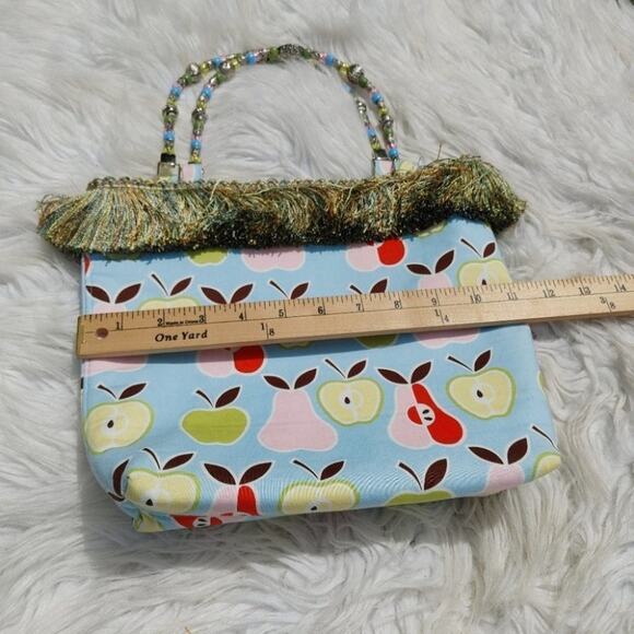 Beaded Pear Apple Blue Fringe  Purse y2k Unique Chic Hand purse Closure Fruit - Picture 4 of 12